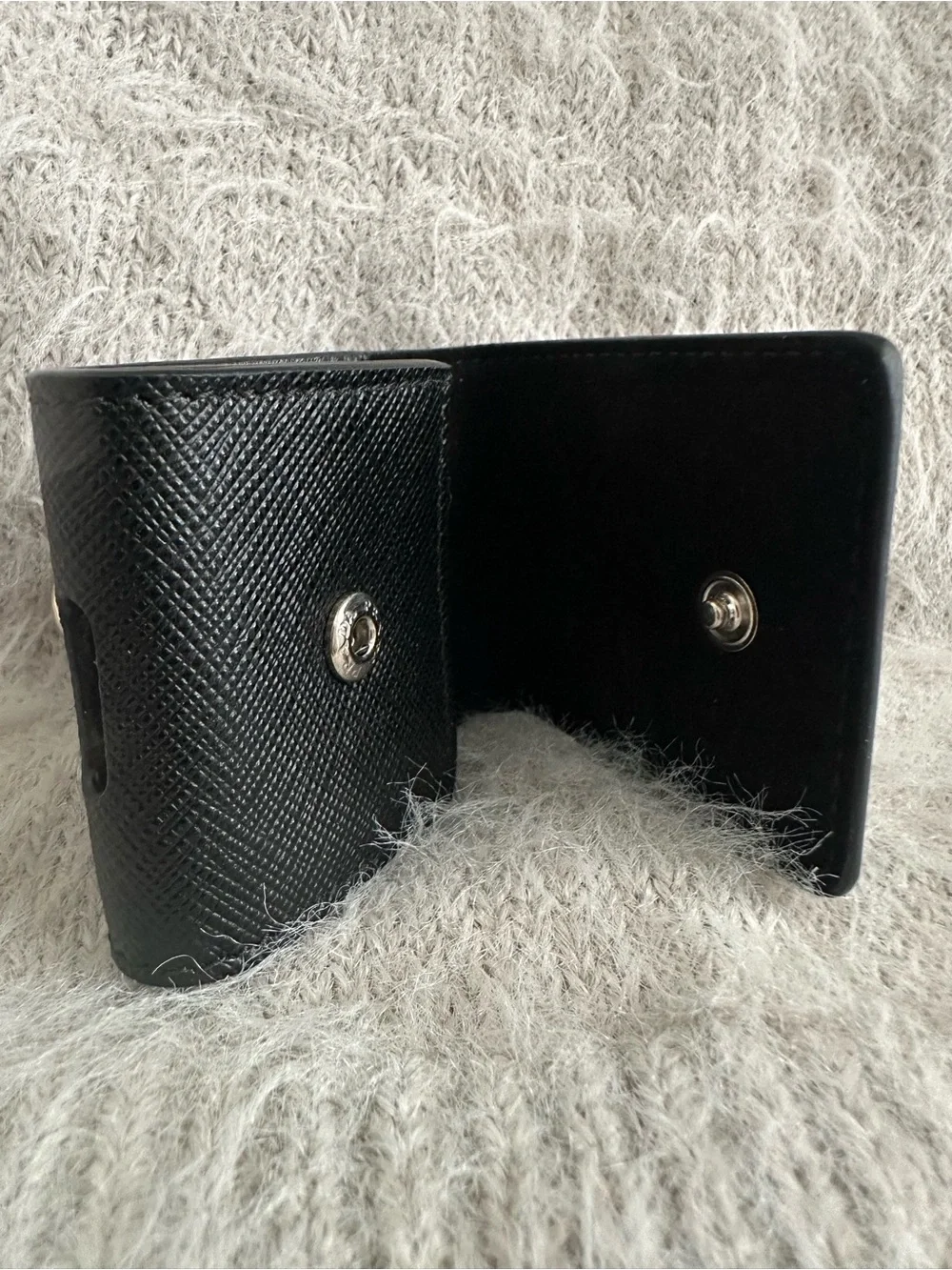 Prada Saffiano Leather AirPods Case Keychain Nero Black 2TT133
